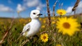 Arctic tern chick in a wildflower meadow