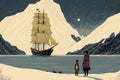 Arctic Voyage: Mother and Child Observing a Ship