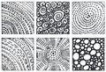 Arcuate, spiral, radial, mesh abstract textures on a white background. Hand drawn texture set.