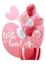 ard design for Valentine s Day and Mother s Day. Poster, banner with balloons and gift box. Background with flying