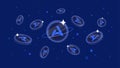 Ardana DANA coins falling from the sky. DANA cryptocurrency concept banner background