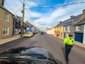 Ardara, County Donegal , Ireland April 10 2020 : Garda checkpoint during the Coronavirus Covid-19 pandemic Royalty Free Stock Photo