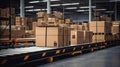 ÃÂ¡ardboard boxes on conveyor in warehouse. AI Generative Royalty Free Stock Photo