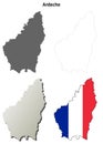 Ardeche, Rhone-Alpes outline map set Royalty Free Stock Photo