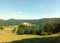 Ardennes of Luxembourg: View over field into valley of river Sauer in district Diekirch Royalty Free Stock Photo