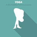 Ardha Baddha Padmotanasana. Yoga workout icon with long shadow. Vector illustration