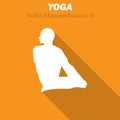 Ardha Matsiendrasana. Yoga workout icon with long shadow. Vector illustration Royalty Free Stock Photo