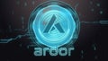 Ardor cryptocurrency symbol. Hi-tech futuristic background illustration.