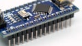 Arduino nano electronic component. Small single board computer, device for study Royalty Free Stock Photo