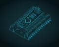 Arduino nano IO shield and Arduino nano isometric blueprint Royalty Free Stock Photo