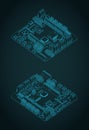 Arduino RoMeo V2 isometric drawings Royalty Free Stock Photo