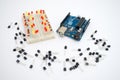 Arduino, transistors, protoboard with LED lined up