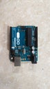 Arduino Uno microcontroller board Royalty Free Stock Photo