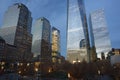 Area around 9/11 memorial with adjacent skyscrapers at twilight