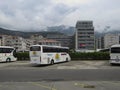 Area of Budva bus station with view of Apartment Veselin and living block in Filip Kovacevic street in Budva, Montenegro. Royalty Free Stock Photo