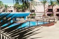 area hotel with pool and palm trees in Hurghada. Egypt. The Gol Royalty Free Stock Photo