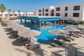 area hotel with pool and palm trees in Hurghada. Egypt. The Gol Royalty Free Stock Photo