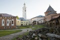 Area inside the Novgorod Kremlin, round terracotta tower with th Royalty Free Stock Photo