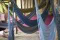 Area with many hammocks to rest or have a nap. No people, Costa Rica Royalty Free Stock Photo