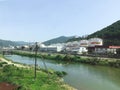 Area near Sochi city/ Russia - August 2019: The river and Rosneft factory