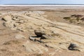 Area of parched salt lake Alyki in summer, island Limnos.