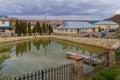 The area with a pond in a nunnery. Illustrative editorial. October 24, 2021 Kalarashovka Moldova Royalty Free Stock Photo