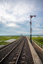 Area of Railroad tracks with floating railway bridge over water reservoir at Pa Sak Cholasit Dam, Lopburi, Thailand Royalty Free Stock Photo