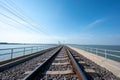 Area of Railroad tracks with floating railway bridge over water reservoir at Pa Sak Cholasit Dam, Lopburi, Thailand Royalty Free Stock Photo