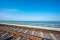 Area of Railroad tracks with floating railway bridge over water reservoir at Pa Sak Cholasit Dam, Lopburi, Thailand Royalty Free Stock Photo