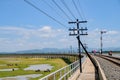 Area of Railroad tracks for travel train parked with floating railway bridge