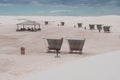 Area with retro style picnic tables rest area at White Sands Nat