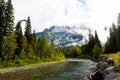 An area by a river, on the Going to the Sun Road, in Colorado Royalty Free Stock Photo