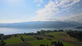 Areal shot of lake zug and rig over the golf course von HolzhÃÂ¤usern, Switzerland