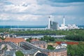 Areal view of Amager Bakke, Slope or Copenhill, incineration plant, heat and power waste-to-energy plant and offshore wind turbine Royalty Free Stock Photo