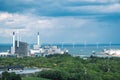 Areal view of Amager Bakke, Slope or Copenhill, incineration plant, heat and power waste-to-energy plant and offshore wind turbine Royalty Free Stock Photo