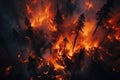 Areal view of a burning forest. Generative AI