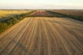 Areal view of crop fields in sunny summer day Royalty Free Stock Photo