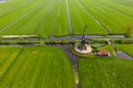 Areal view of Kleine Tiendweg, is a historic wind mill in the middle of fields located near Streefkerk in the Netherlands Royalty Free Stock Photo