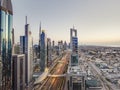 Areal view on Sheik Zayed road in Dubai Royalty Free Stock Photo