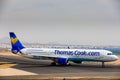 ARECIFE, SPAIN - APRIL, 16 2017: AirBus A321 of ThomasCook.com w