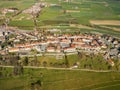 Areial image of old Swiss town Romont, built on a rock prominence