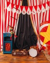 Arena circus clown drum suitcase Royalty Free Stock Photo