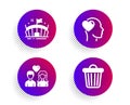 Arena, Couple love and Friend icons set. Trash bin sign. Sport stadium, People in love, Garbage. Business set. Vector