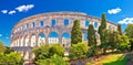 Arena Pula historic Roman amphitheater panoramc green landscape view Royalty Free Stock Photo