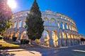 Arena Pula Roman amphiteater at sunset view