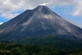 Arenal in Costa Rica. Volcano with exhalation and ash. Beautiful tropic landscape with volcano. Cone active volcano, Central Ameri