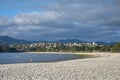 Ladeira beach in Sabaris Baiona with the parish of Ramallosa in the background Royalty Free Stock Photo