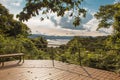 Arenal Volcano National Park viewer with Arenal Lake and nature in background in a sunset Royalty Free Stock Photo