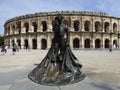 France. Gard. Nimes. The arenas and the statue of Nimeno II Royalty Free Stock Photo