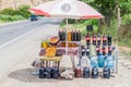 ARENI, ARMENIA - JULY 7, 2017: Roadside stall selling local wine in Areni village, Armen